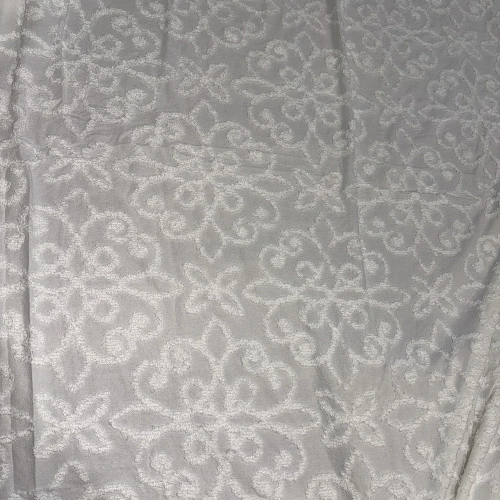 Vintage Madison Park White Chenille Floral Bedspread 2 Shams Boho 121X101 King